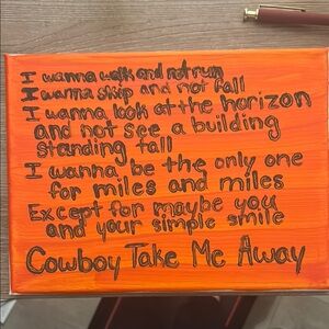 Orange Canvas Art with song lyrics